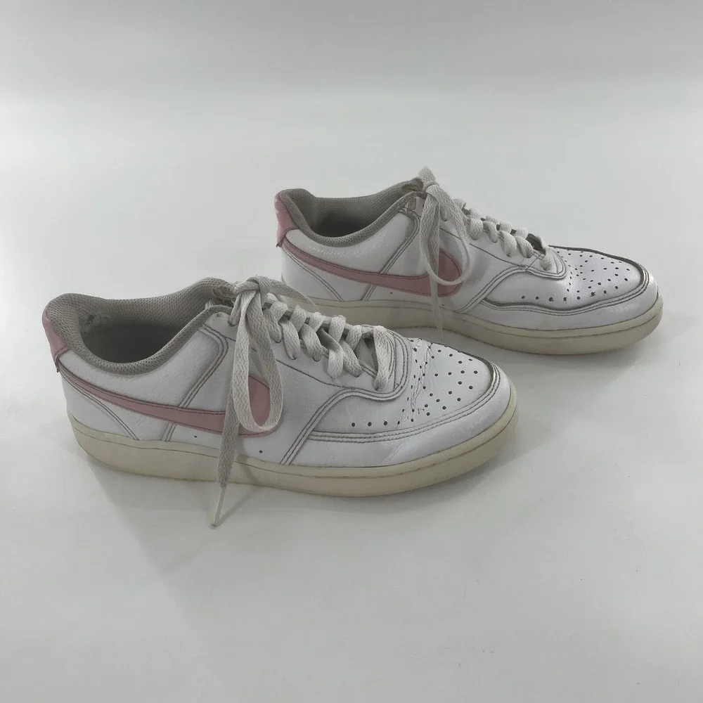 Nike Womens Court Vision Low 8 Leather Casual Shoe White Pink Swoosh‎ Sneaker